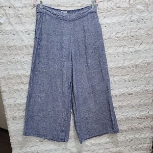 Nicole Miller Linen Wide Leg Cropped Trousers Sz L , Blue Chambray, Resort Wear